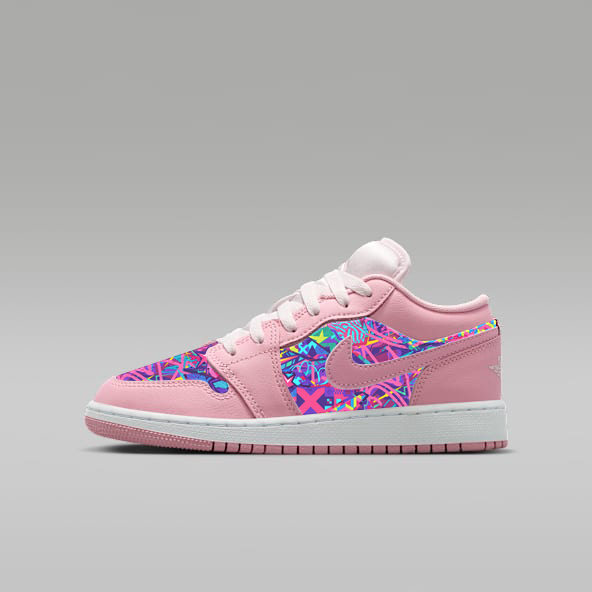 Customs Hand-made Pink Air Jordan 1 Low Children Sneakers