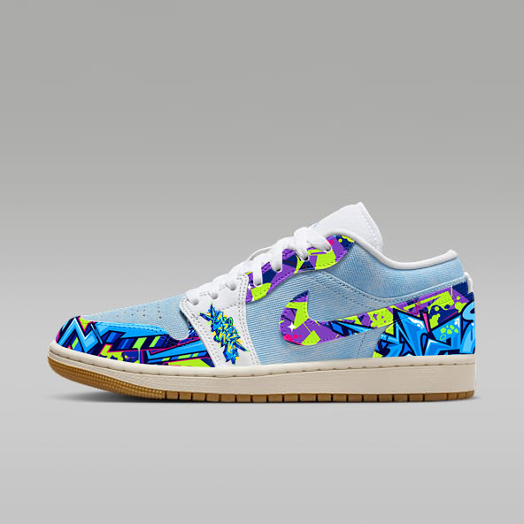 Customs Hand-made Blue Air Jordan 1 Low SE Women's Sneakers