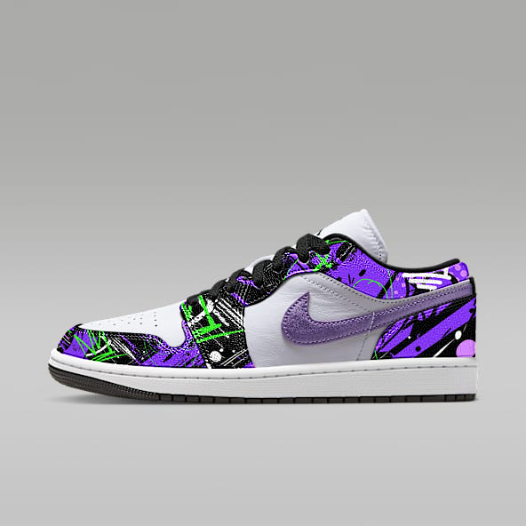 Customs Hand-made Purple Air Jordan 1 Low SE Women's Sneakers